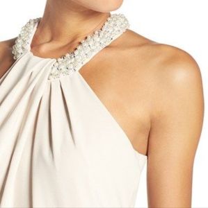 Beaded Halter Neck Crepe Gown